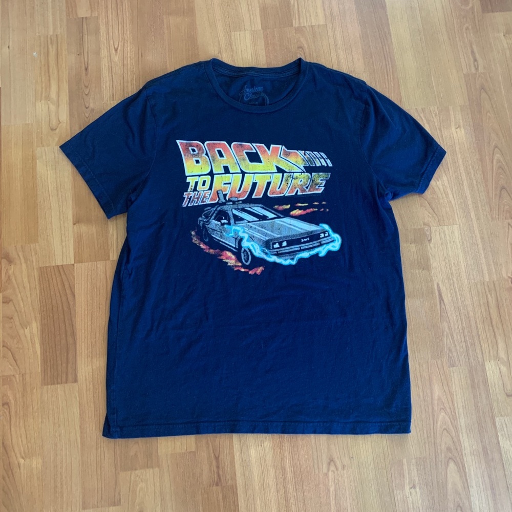 BACK TO THE FUTURE VINTAGE STYLE TEE NAVY DELOREAN